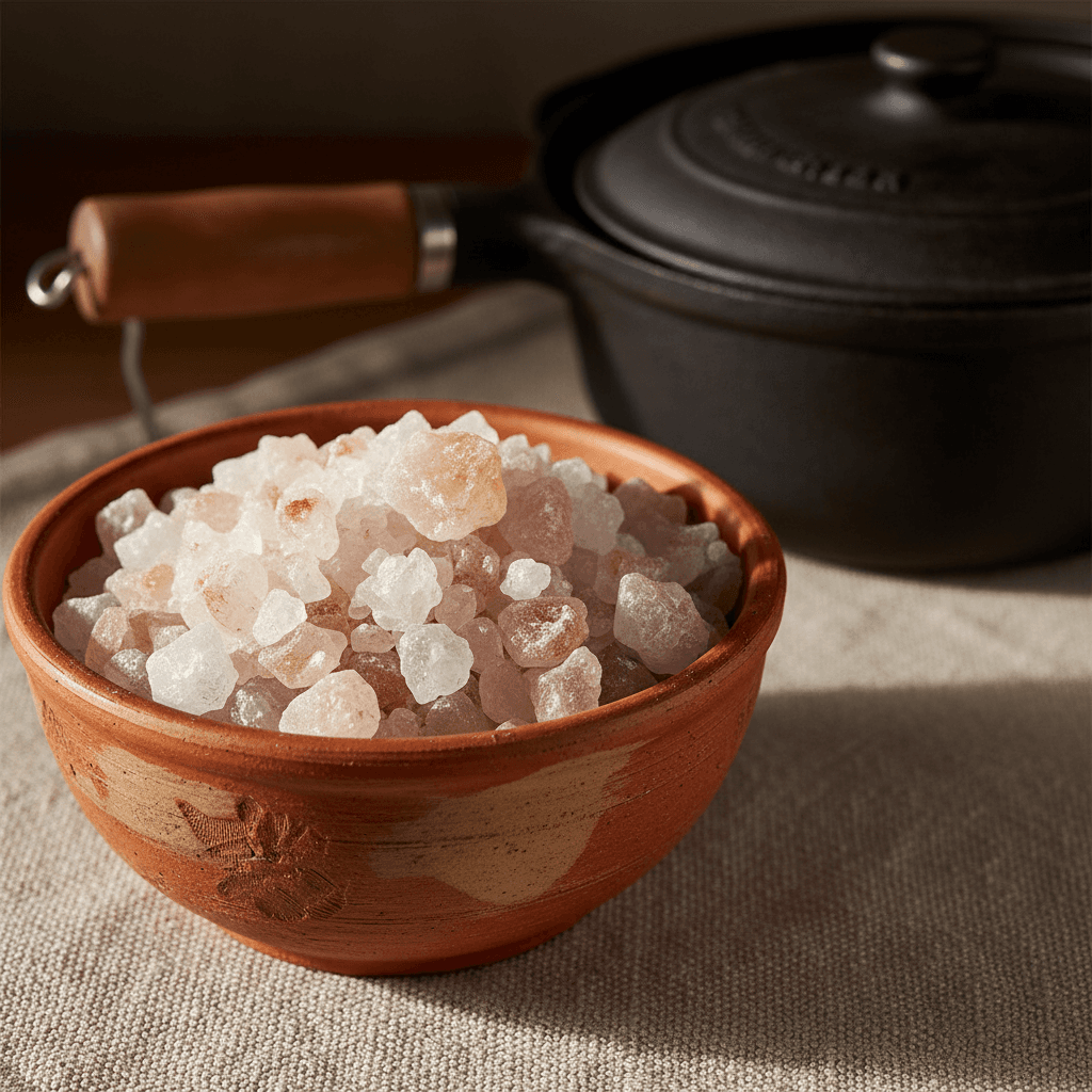 Bamboo salt in traditional terracotta bowl