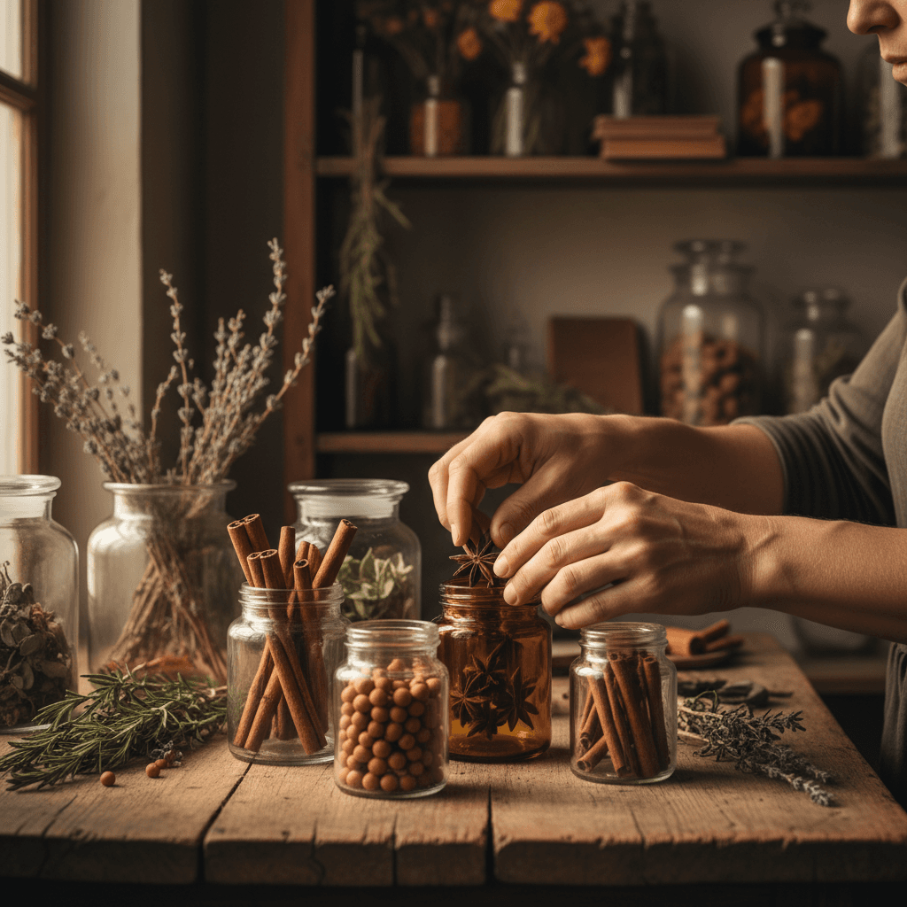 Assorted natural and organic wellness ingredients including moringa powder, black seeds, and dried roots arranged on a wooden surface with natural lighting